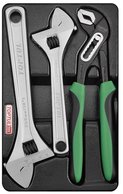 3Pc Adjustable Wrench & Pliers Set Tray