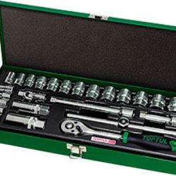 1537435148a7b8b7232700abf7f6e3412a7aeee391.jpg Toptul 3/8"Dr Socket set 25Pc (metric) metal case