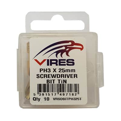 Vires PH2 25mm TiN Screwdriver Bit Set 10pce