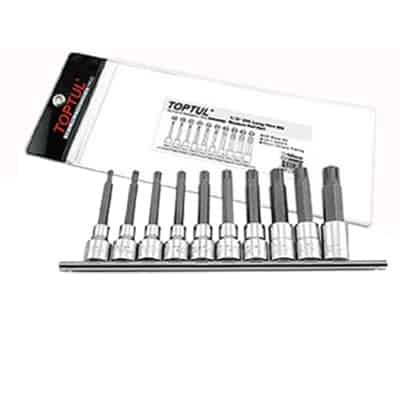 10PCS 1/2"DR Long Ribe Bit Socket Rail Set