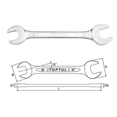 Double Open End Wrench 24x27mm Metric - Satin