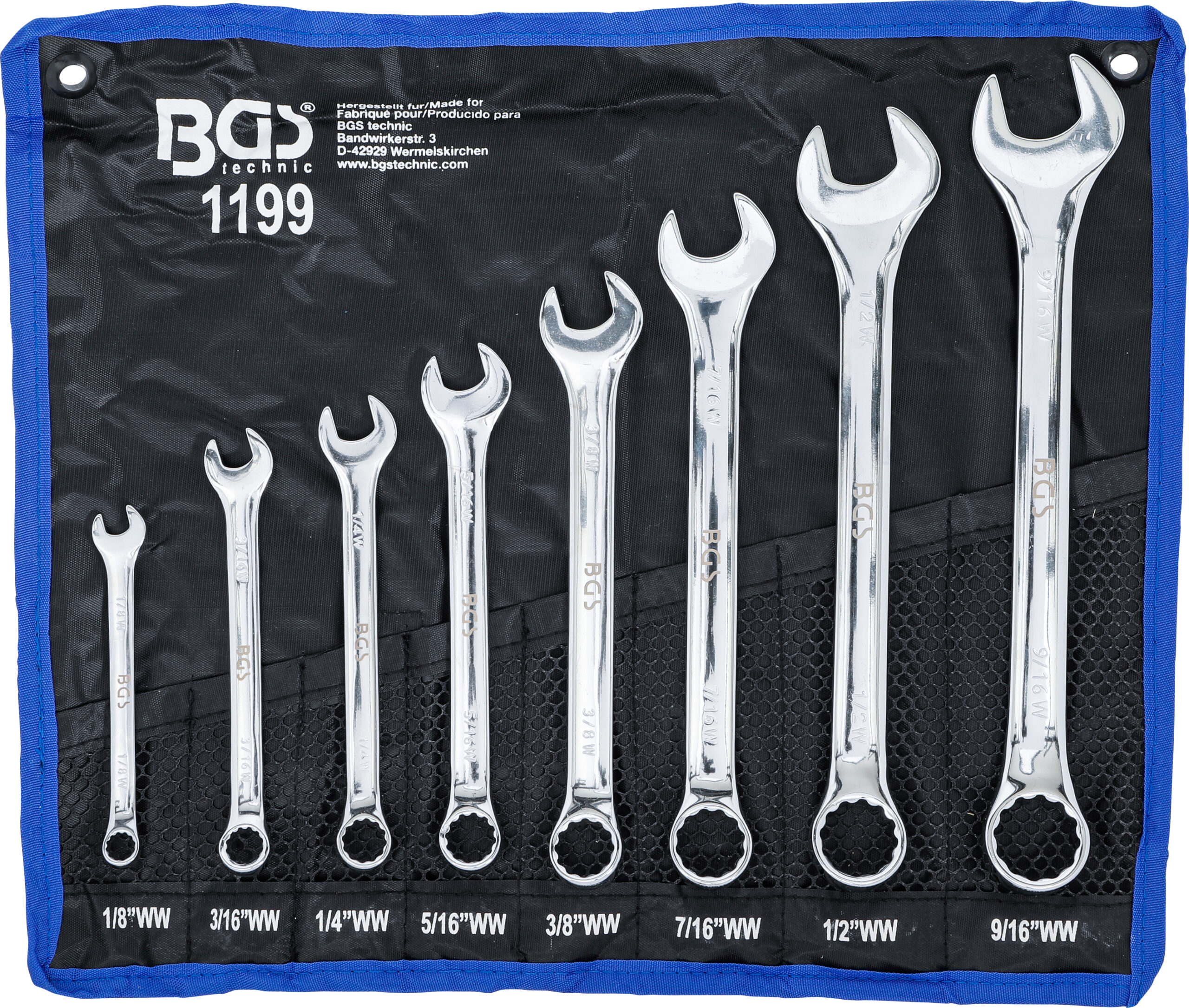 Combination Spanner Set | Inch Sizes | 1/8" - 9/16" Withworth | 8 pcs.