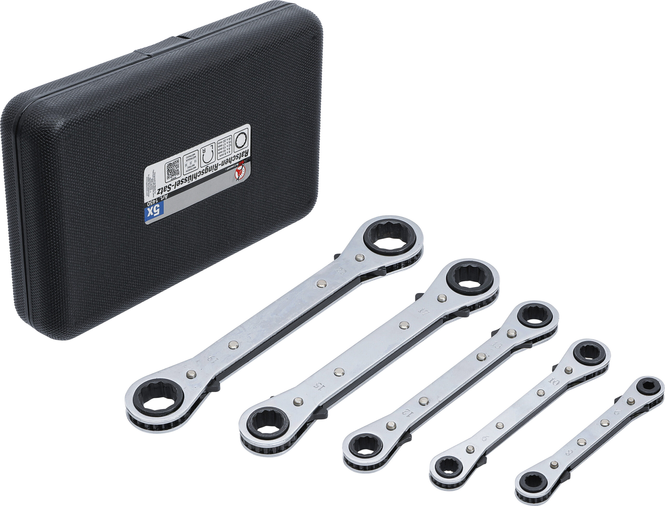 Double Ended Ratchet Wrench Set, straight, reversible | 6 x 8-19 x 22 mm | 5 pcs.