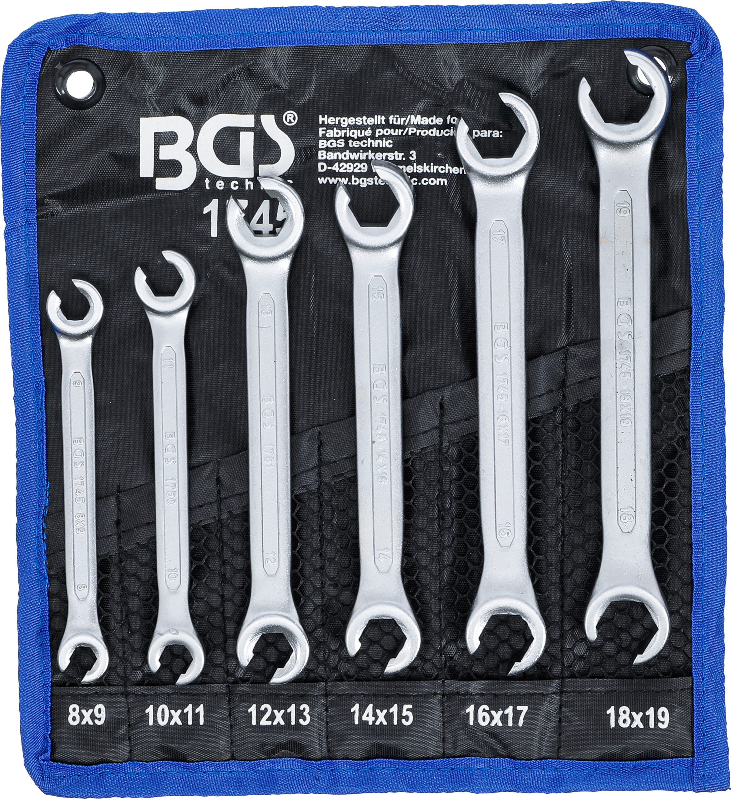 Double Ring Spanner Set, open Type | 8 x 9 - 18 x 19 mm | 6 pcs.