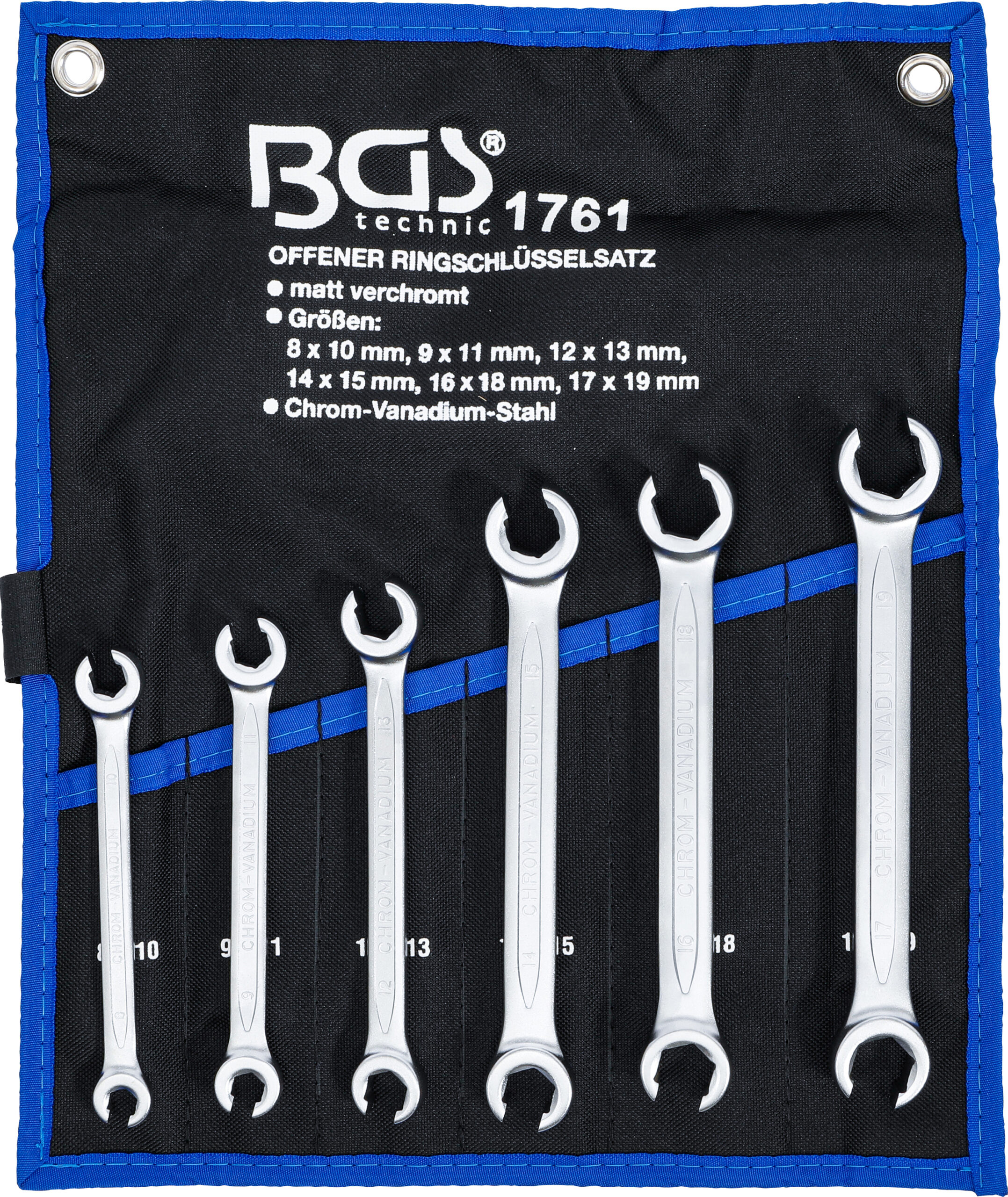 Double Ring Spanner Set, open Type | 8 x 10 - 17 x 19 mm | 6 pcs.