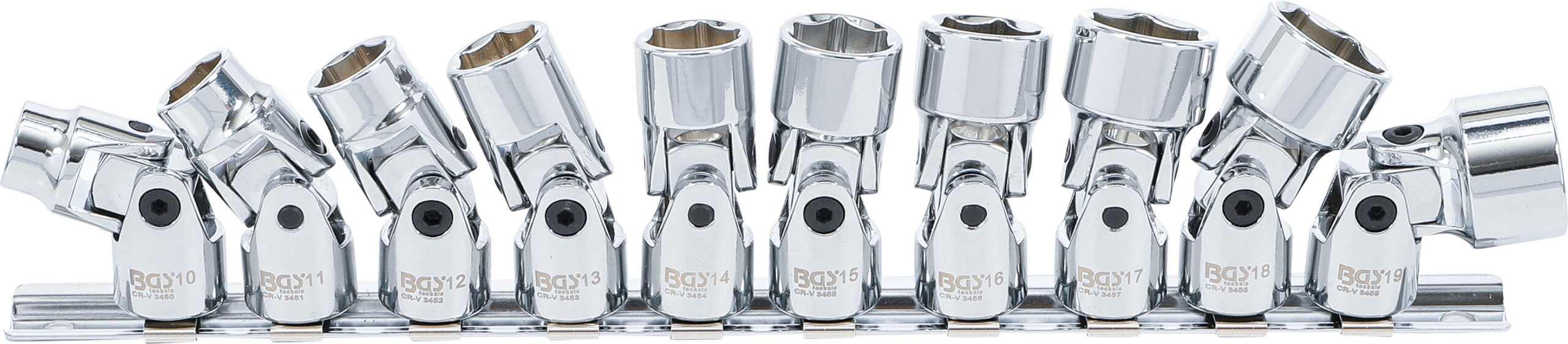 Universal Joint Socket Set, Hexagon | 10 mm (3/8") Drive | 10 - 19 mm | 10 pcs.