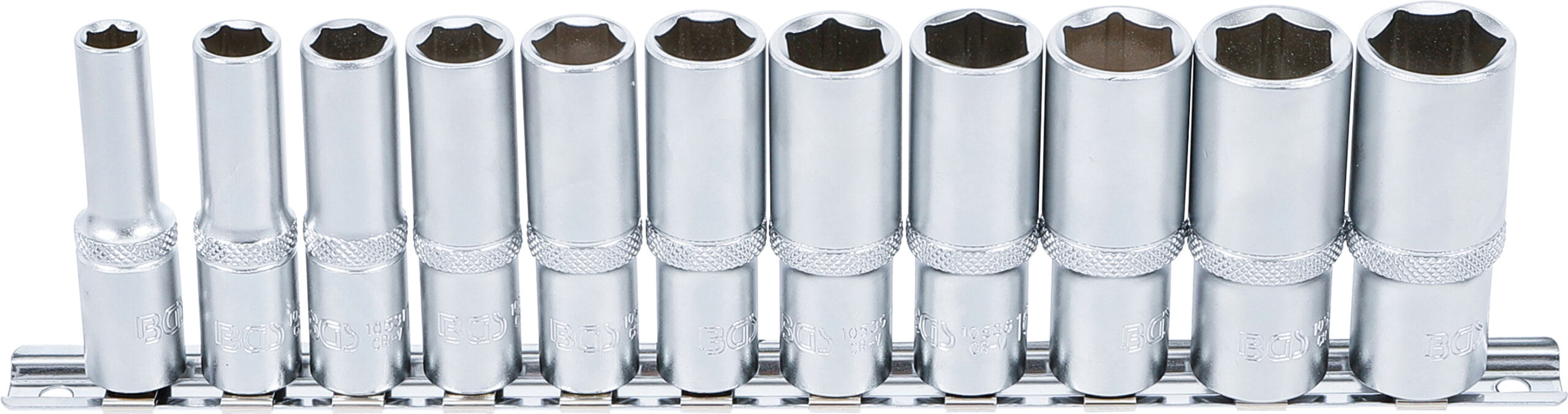 Socket Set, Hexagon, deep | 10 mm (3/8") Drive | 8 - 19 mm | 11 pcs.