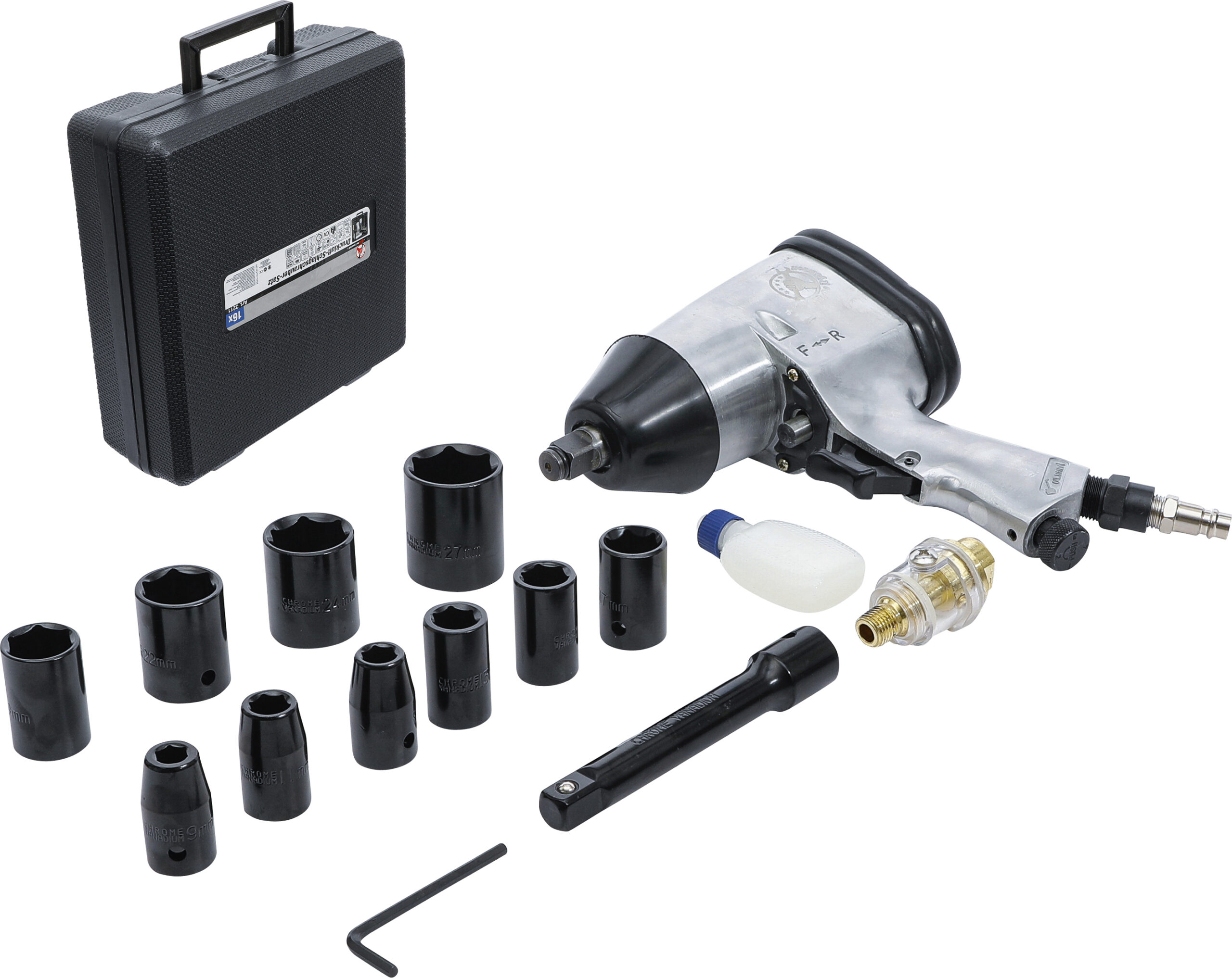 Air Impact Wrench with Tool Set | 12.5 mm (1/2") | 312 Nm | 16 pcs.