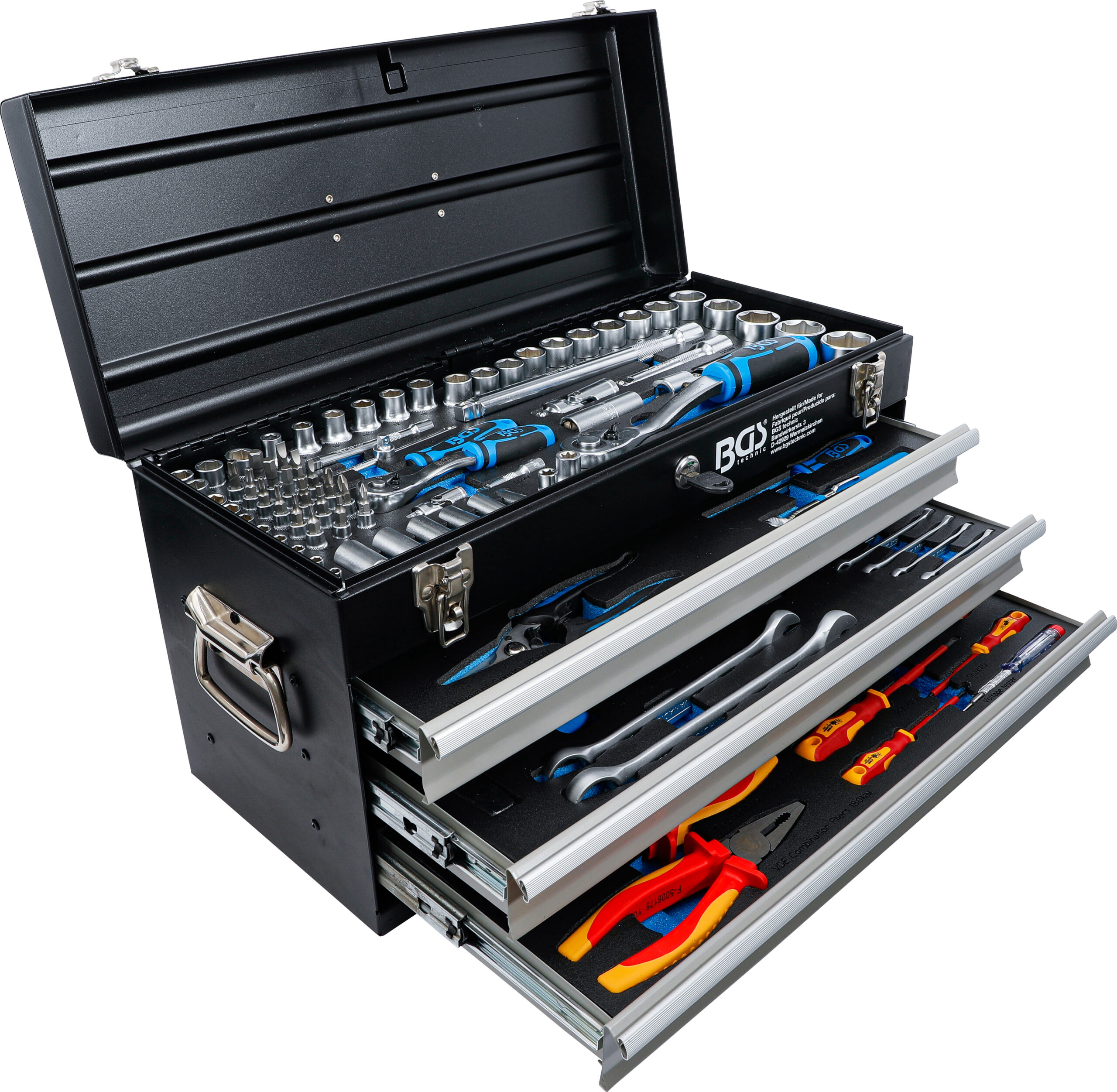 Electricians-Metal Workshop Tool Case | 3 Drawers | with 147 Tools