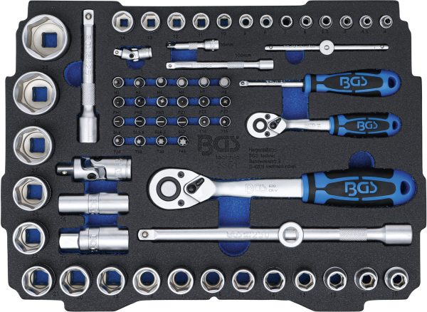 Foam Tray for BGS BOXSYS1 & 2: Socket Set 6.3 mm (1/4") / 12.5 mm (1/2") | BGS systainer® | 65 pcs.