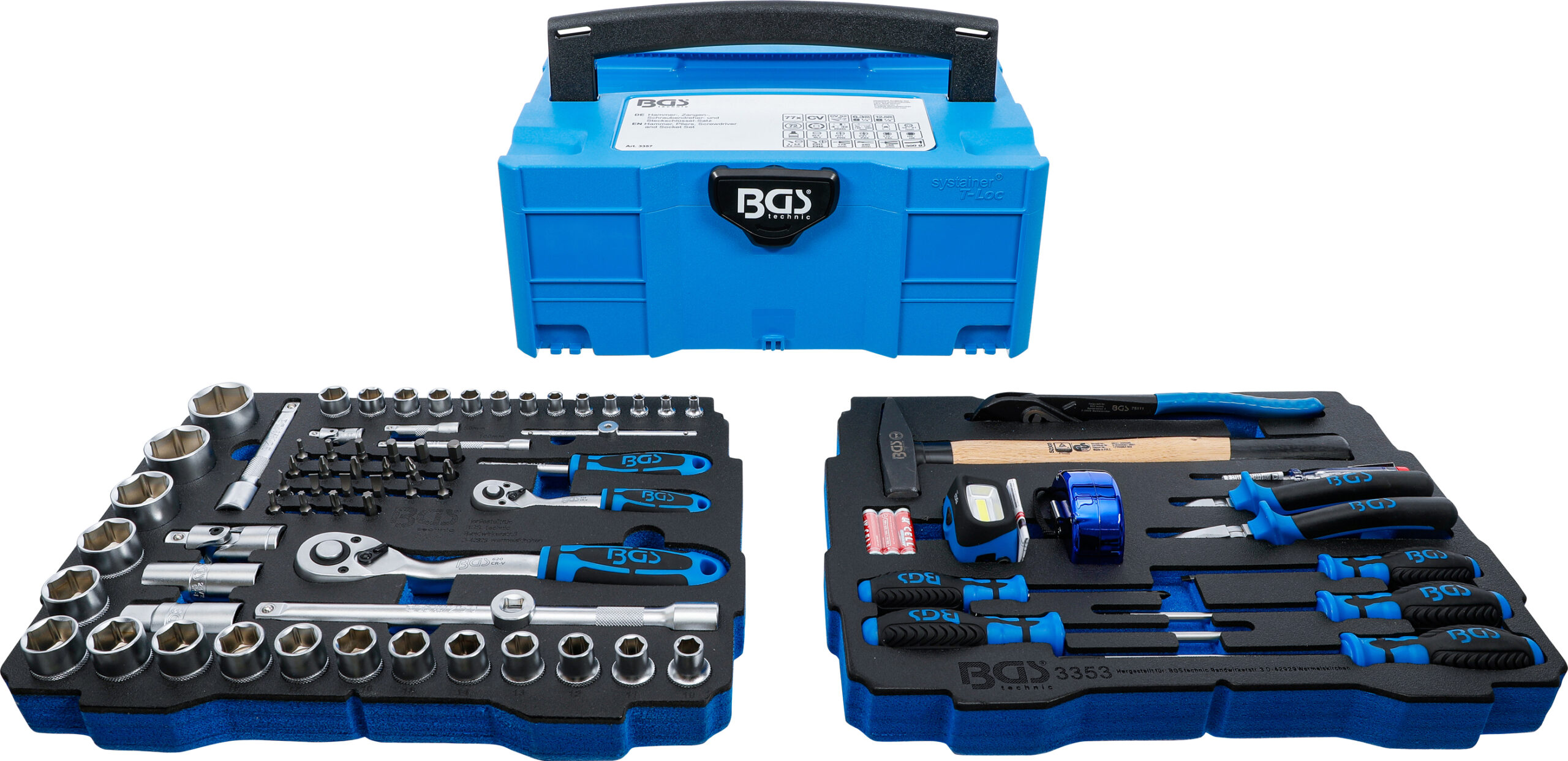 Socket, Hammer, Pliers, Screwdriver Set | 6.3 mm (1/4") / 12.5 mm (1/2") | BGS systainer® | 77 pcs.