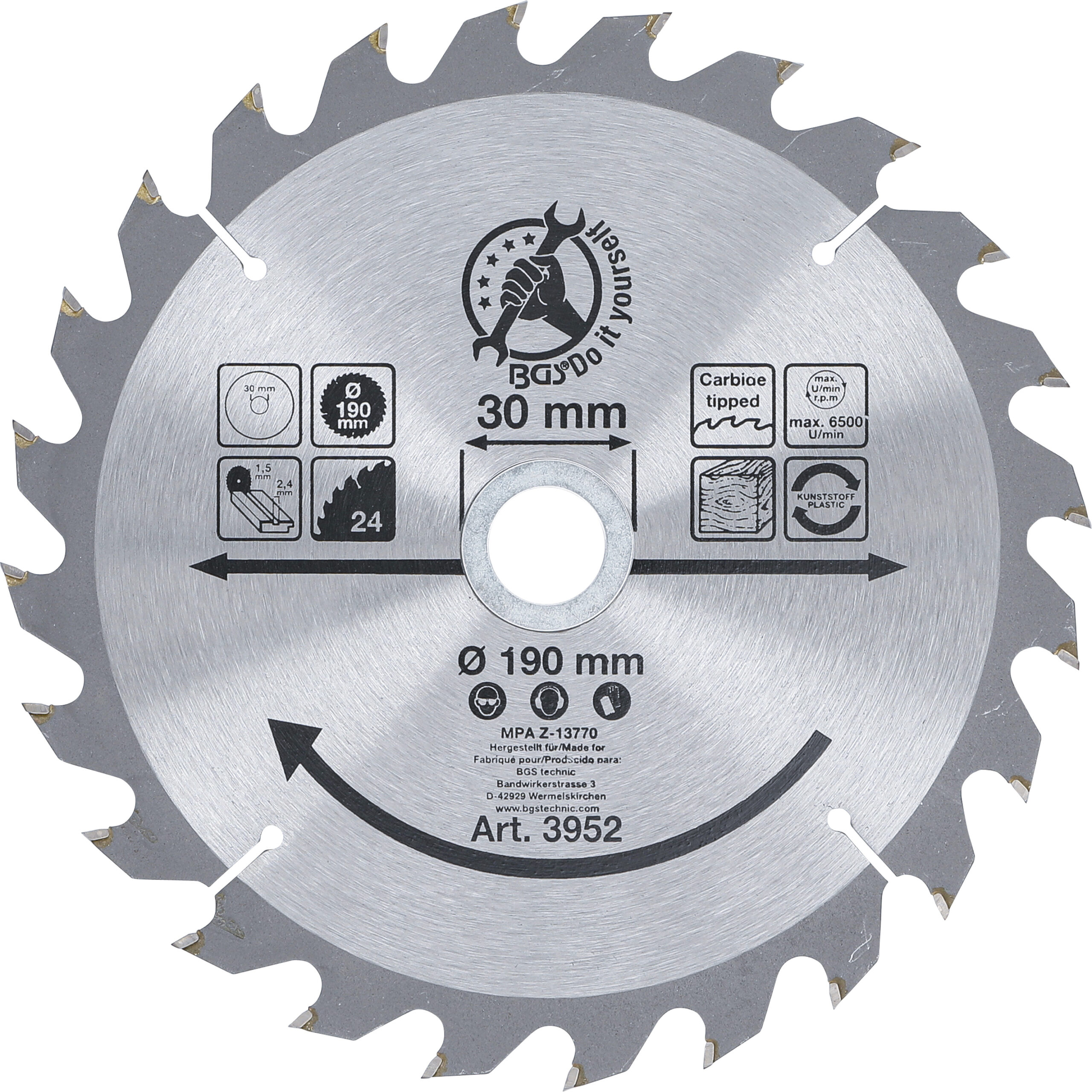 Carbide Tipped Circular Saw Blade | Ø 190 x 30 x 2.5 mm | 24 teeth
