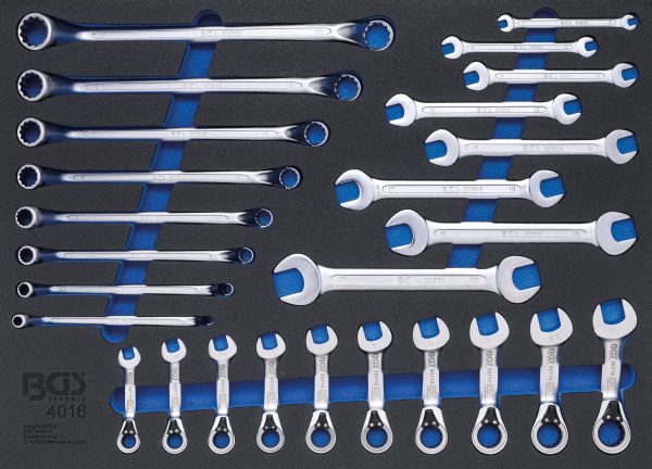 Tool Tray 3/3: Double Open End Spanner, Double Ring Spanner, Ratchet Wrench | 26 pcs.