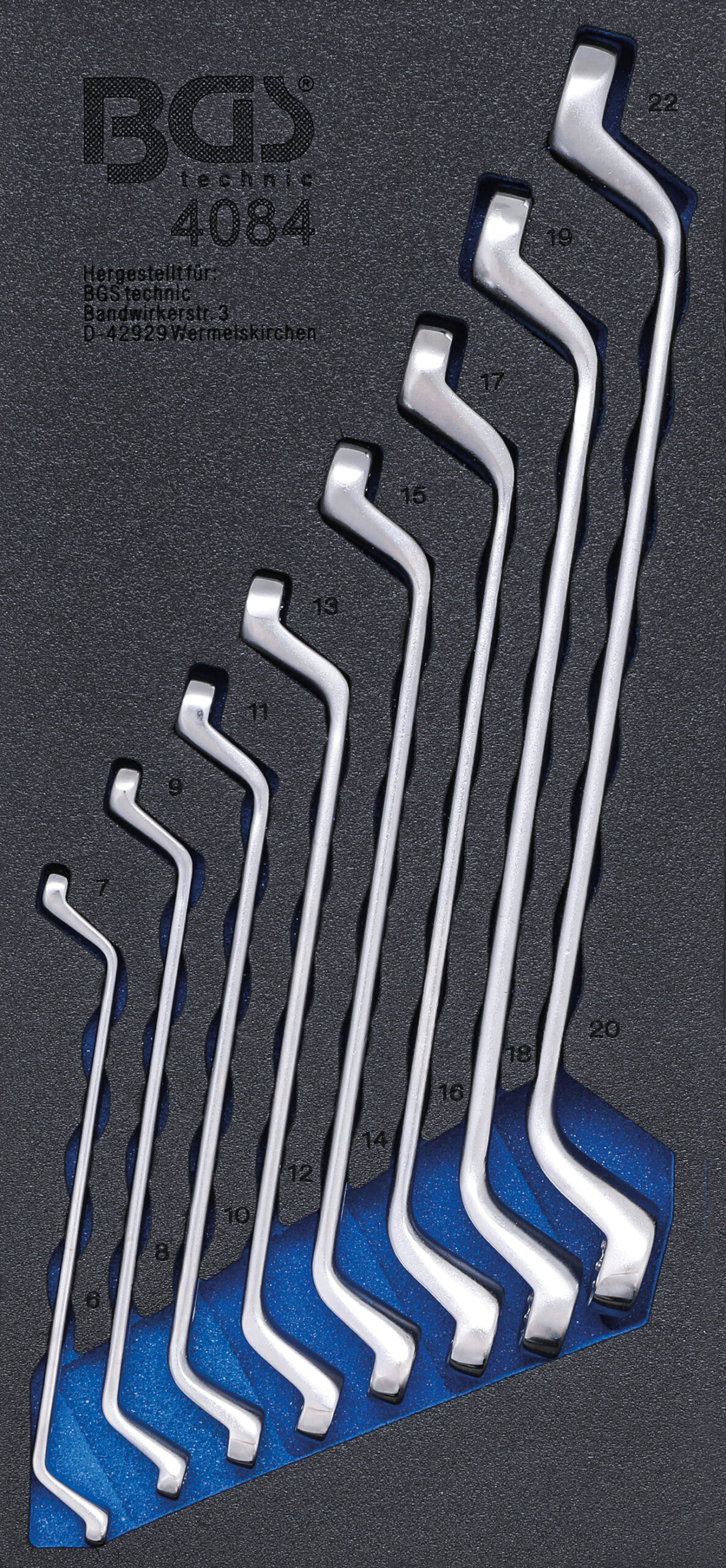 Tool Tray 1/3: Double Ring Spanner Set | 6x7 - 20x22 mm | deep offset Ends | 8 pcs.