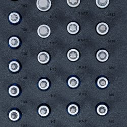 Tool Tray 1/3: Bit Socket Set | 12.5 mm (1/2") | internal hexagon, T-Star (for Torx), Spline (for XZN), Spline (for RIBE) | 36 pcs.