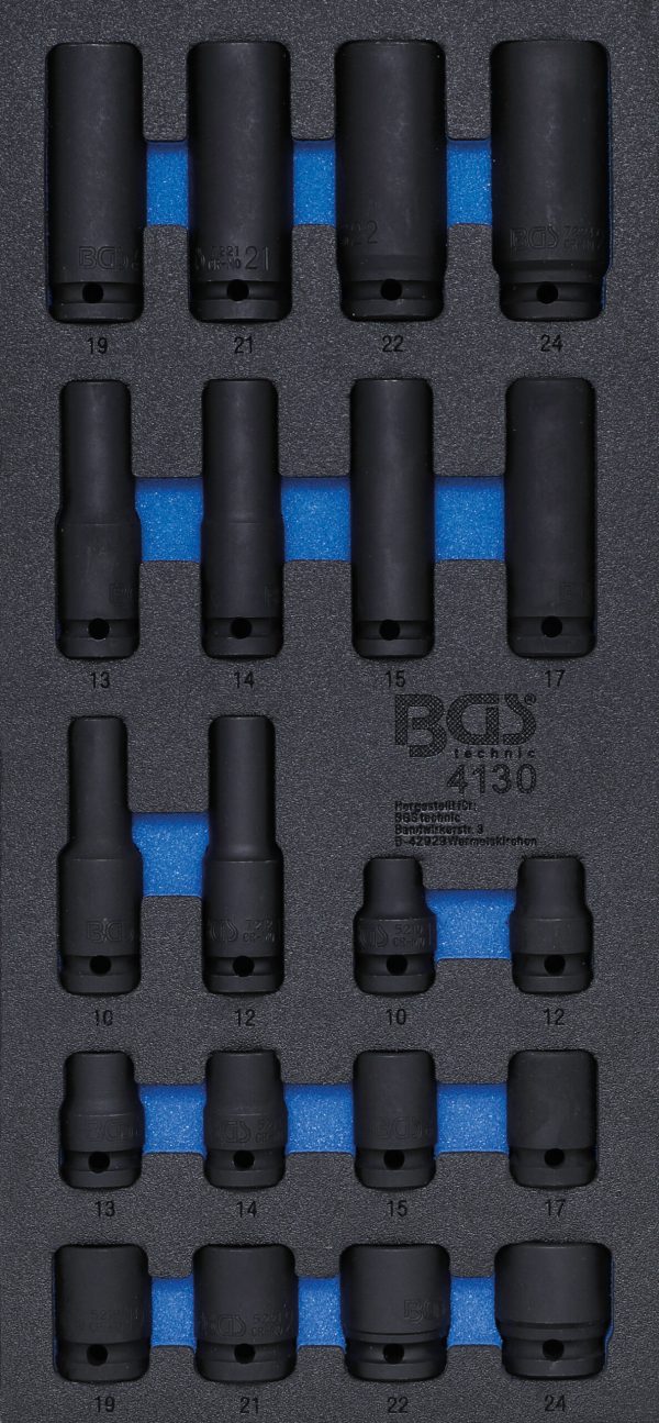 Tool Tray 1/3: Impact Sockets Hexagon | 12.5 mm (1/2") | 10 - 24 mm | 20 pcs.
