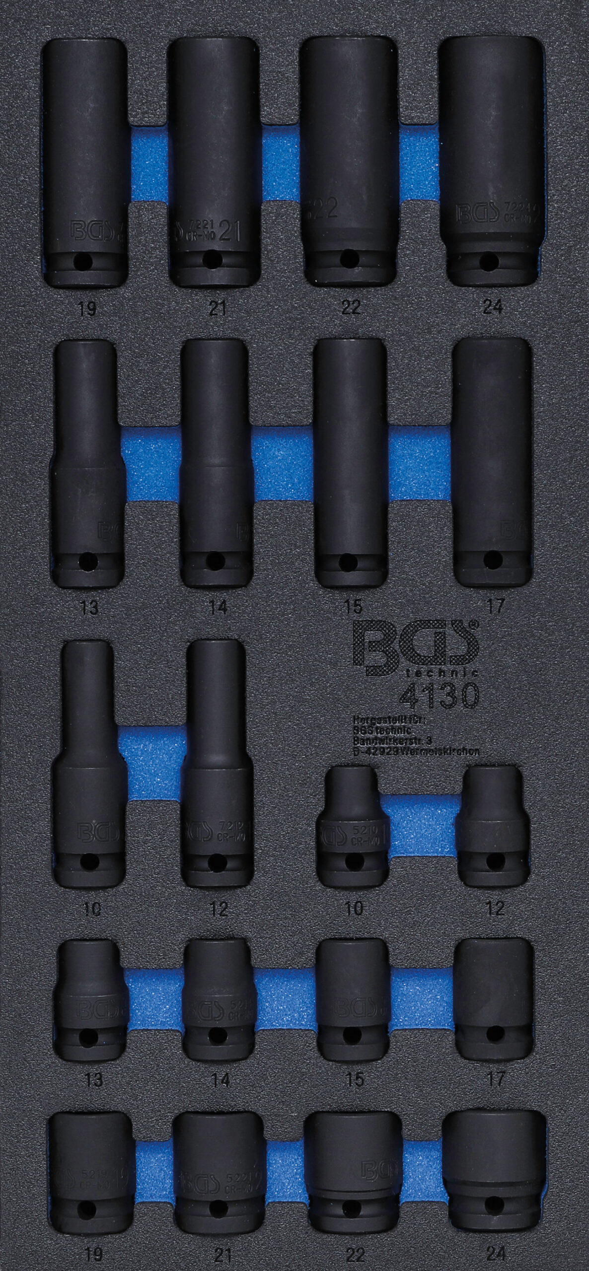 Tool Tray 1/3: Impact Sockets Hexagon | 12.5 mm (1/2") | 10 - 24 mm | 20 pcs.