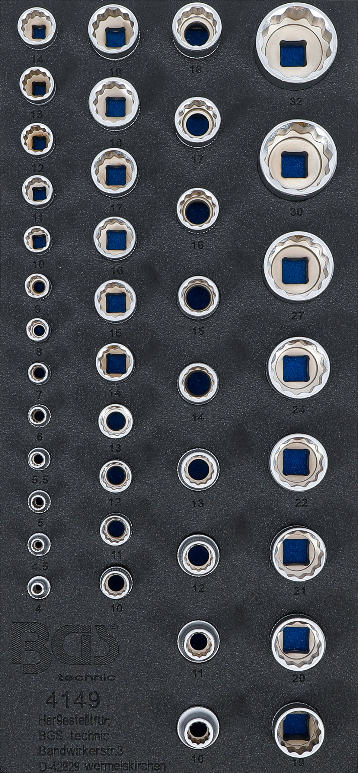 Tool Tray 1/3: Sockets 12-point | 6.3 mm (1/4"), 10 mm (3/8"), 12.5 mm (1/2") | 40 pcs.
