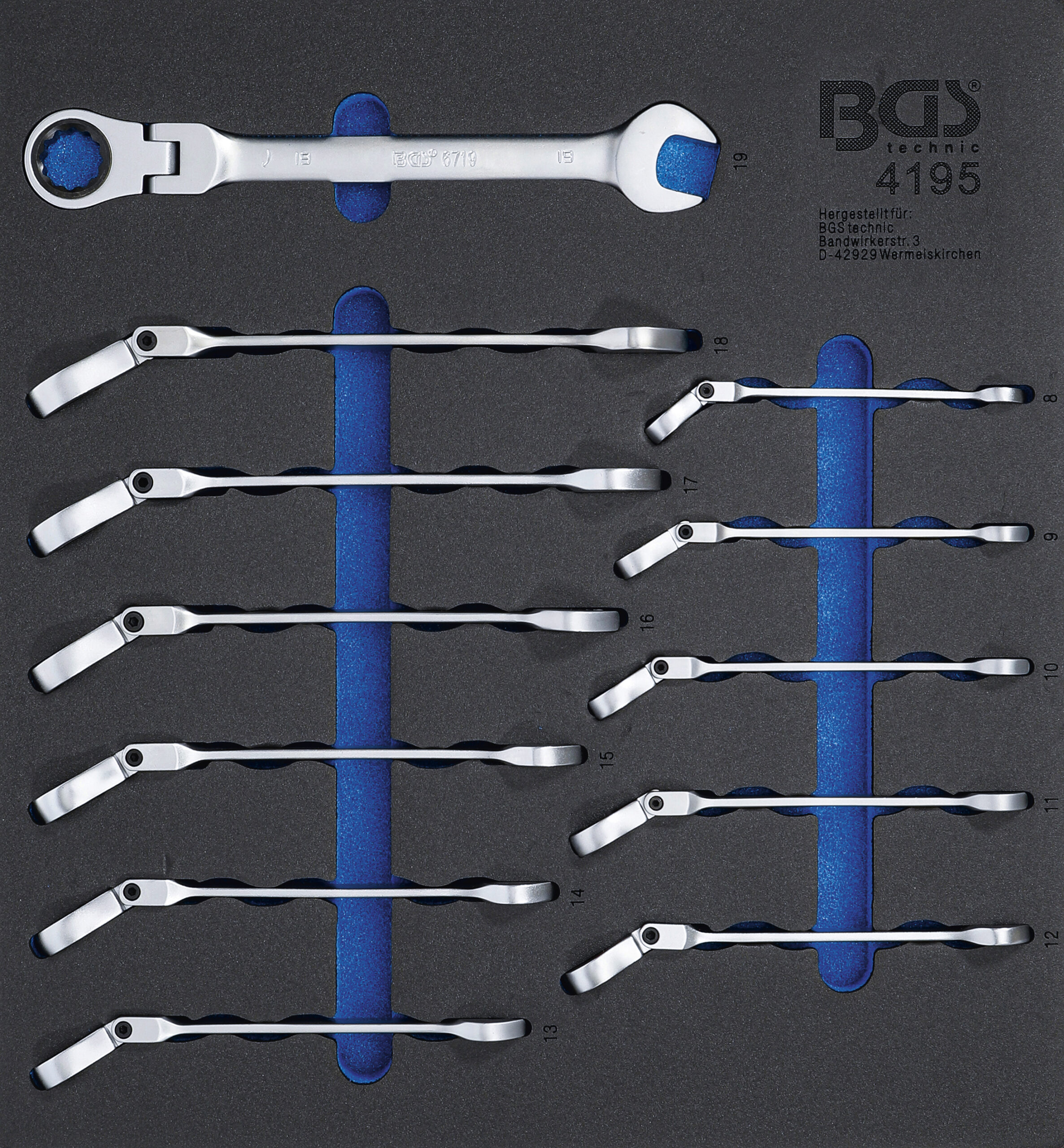Tool Tray 2/3: Ratchet Combination Wrench Set | adjustable | 8 - 19 mm | 12 pcs.